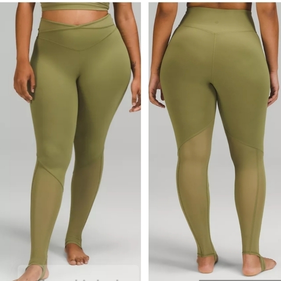 Lululemon Nulu and Crisscross Mesh Stirrup Tight Bronze Green Size 14. - Picture 12 of 12